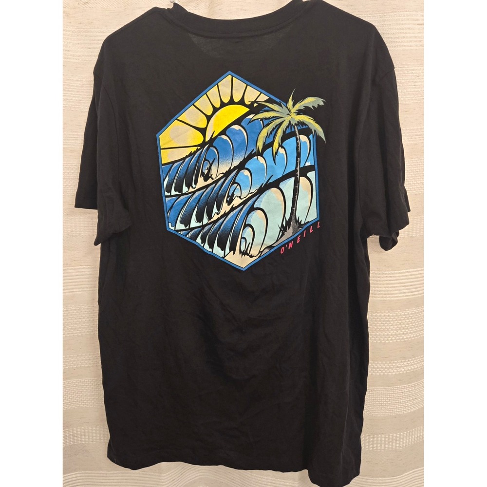 O'NEILL Waves Graphic Logo Beachcore Surfcore Short Sleeve Knit T-Shirt Size L